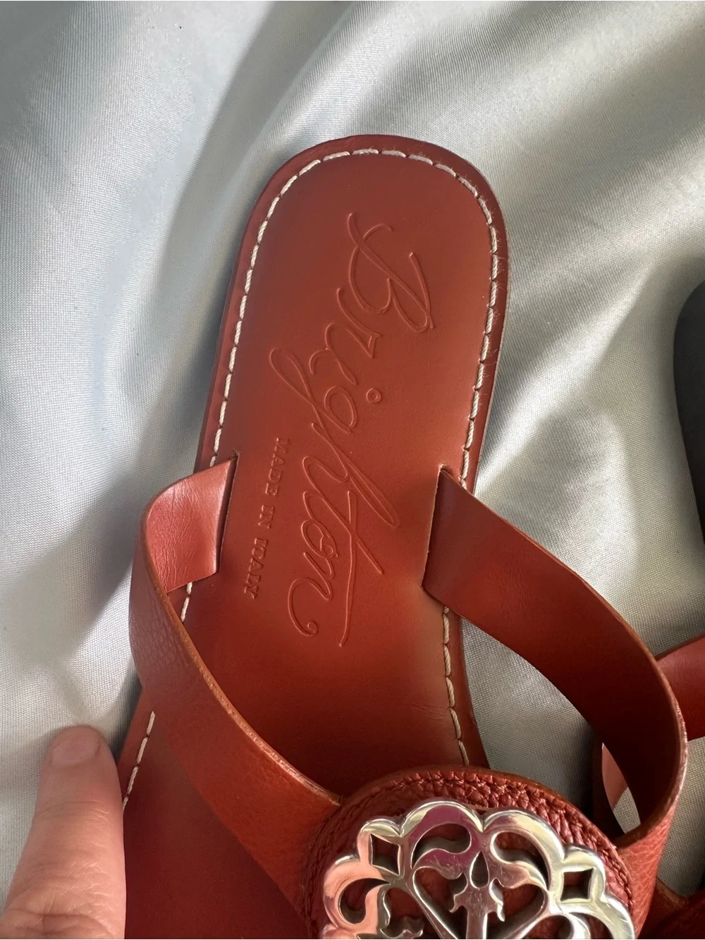 Brighton Orange Leather Thong Sandals with Decorative Medallions
